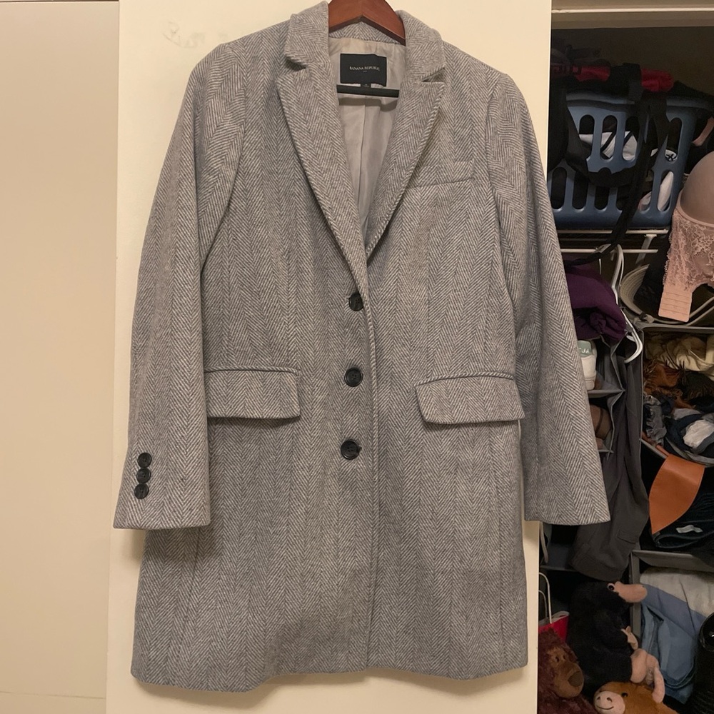 Banana Republic Gray Herringbone Women's Peacoat Coat